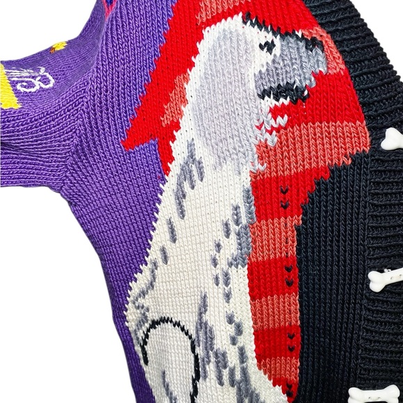 Berek Marta D Vintage 90’s Hand Knit Dogs Best In Show Cardigan Sweater - Picture 4 of 15